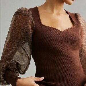 Anthropologie Dolan M Brown Leopard Print Women's Sweater NWOT